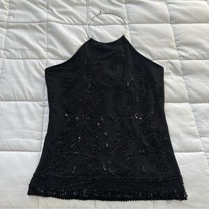 Black Beaded Halter Top